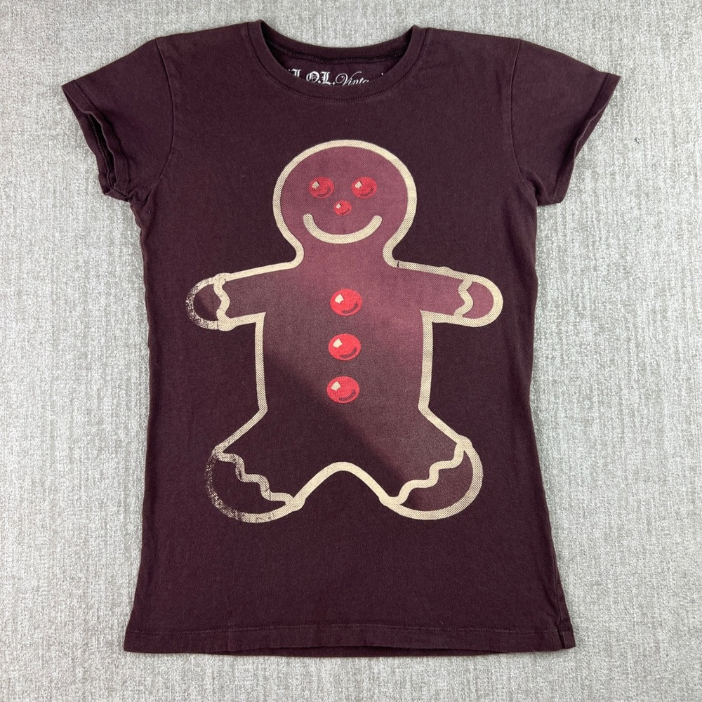 Y2K L.O.L. Vintage Gingerbread Graphic Tee Women M Brown Holiday Christmas Shirt